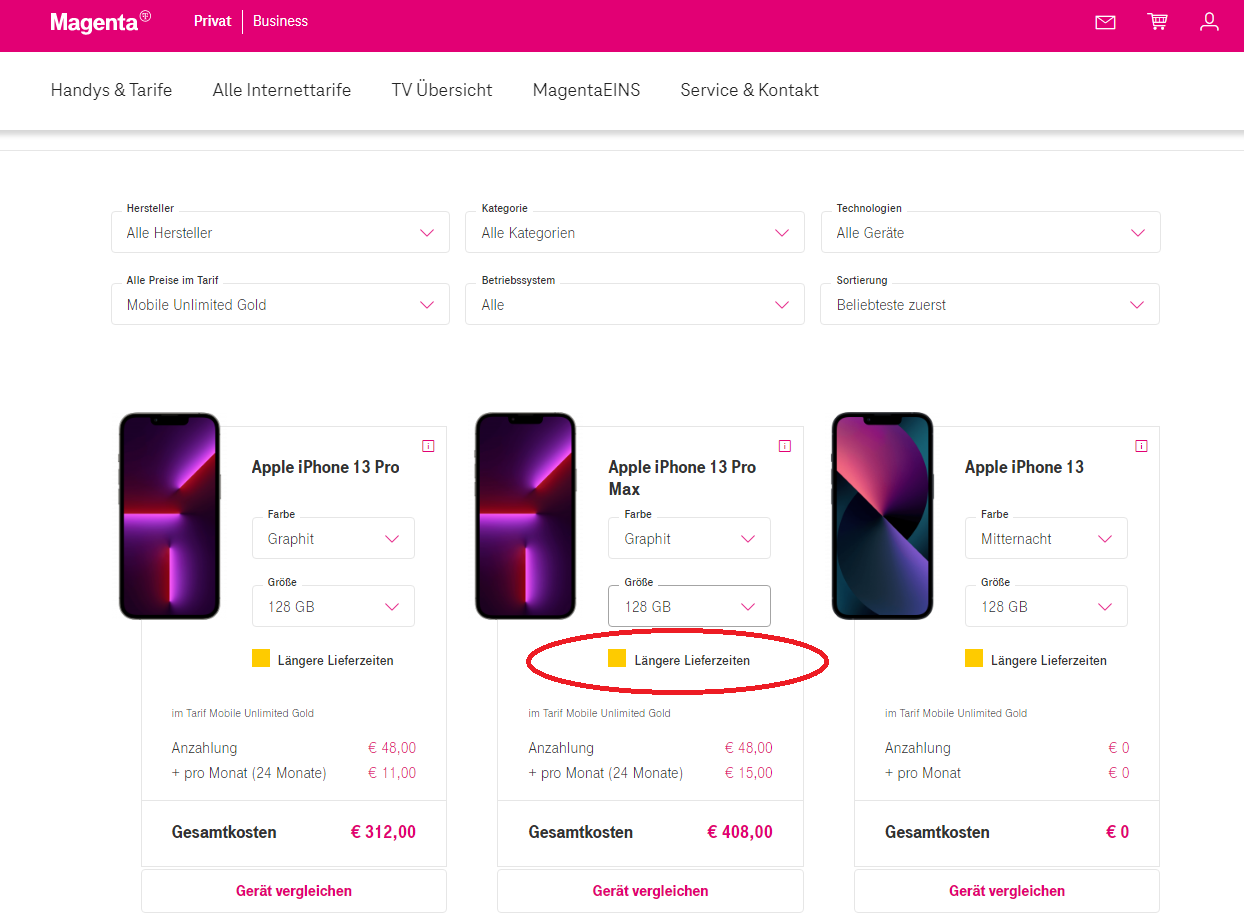 Vodafone Iphone 13 Pro Max Lieferzeit Lieferzeit iPhone 13 Pro Max - Handys, Tablets & Wearables - Magenta